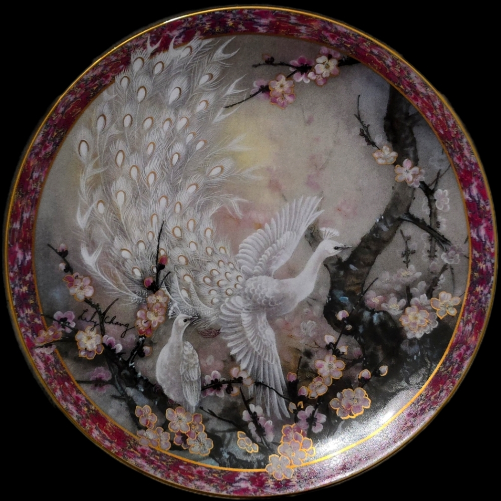 Decorative Collector's Plate with White Peacock Design NIB